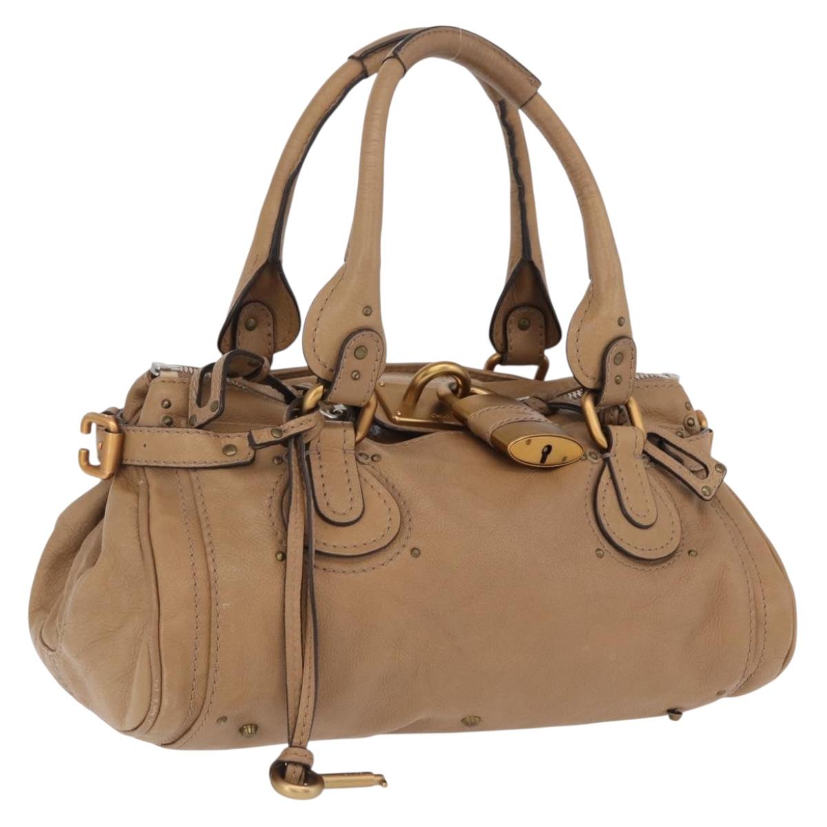 Chloe Paddington Hand Bag Leather Beige Gold Silver Auth 208578V