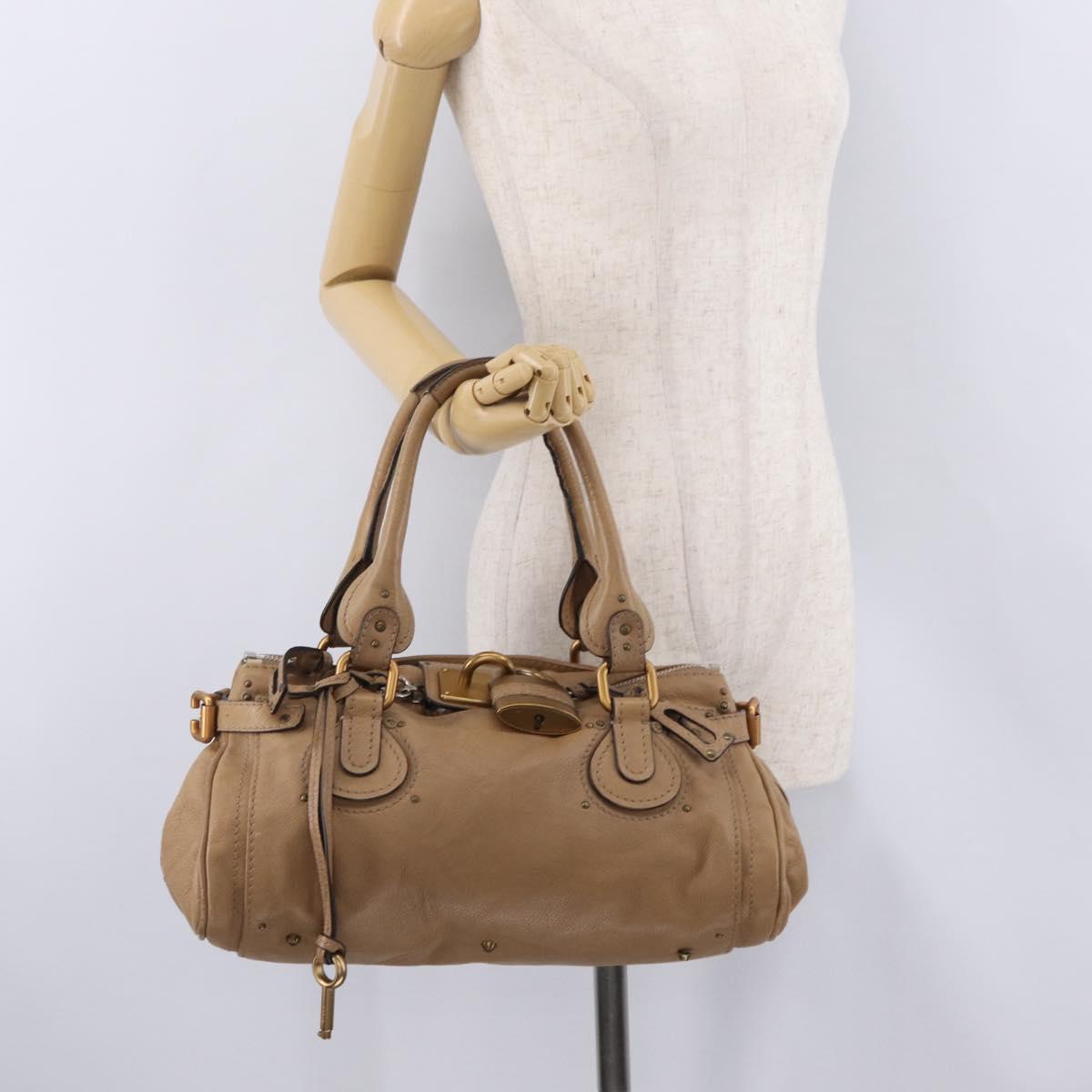 Chloe Paddington Hand Bag Leather Beige Gold Silver Auth 208578V