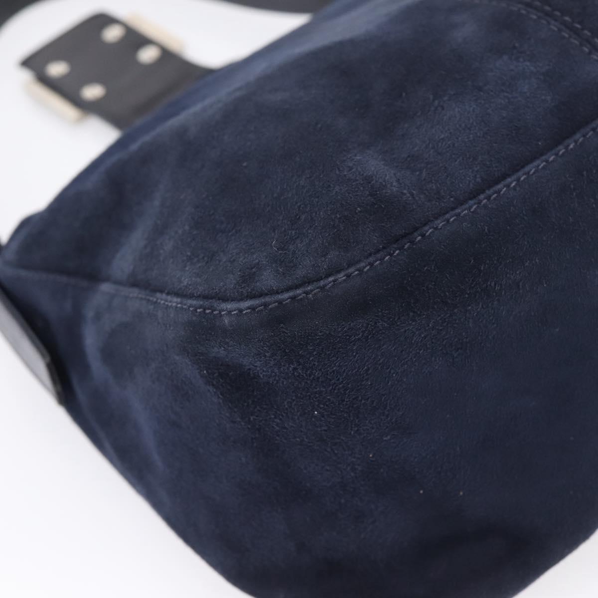 FENDI Mamma Baguette Shoulder Bag Suede Navy Silver 26426 Auth 208579V