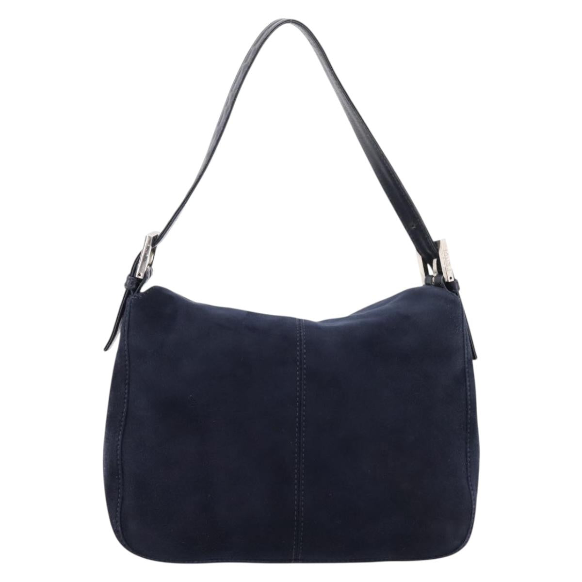 FENDI Mamma Baguette Shoulder Bag Suede Navy Silver 26426 Auth 208579V