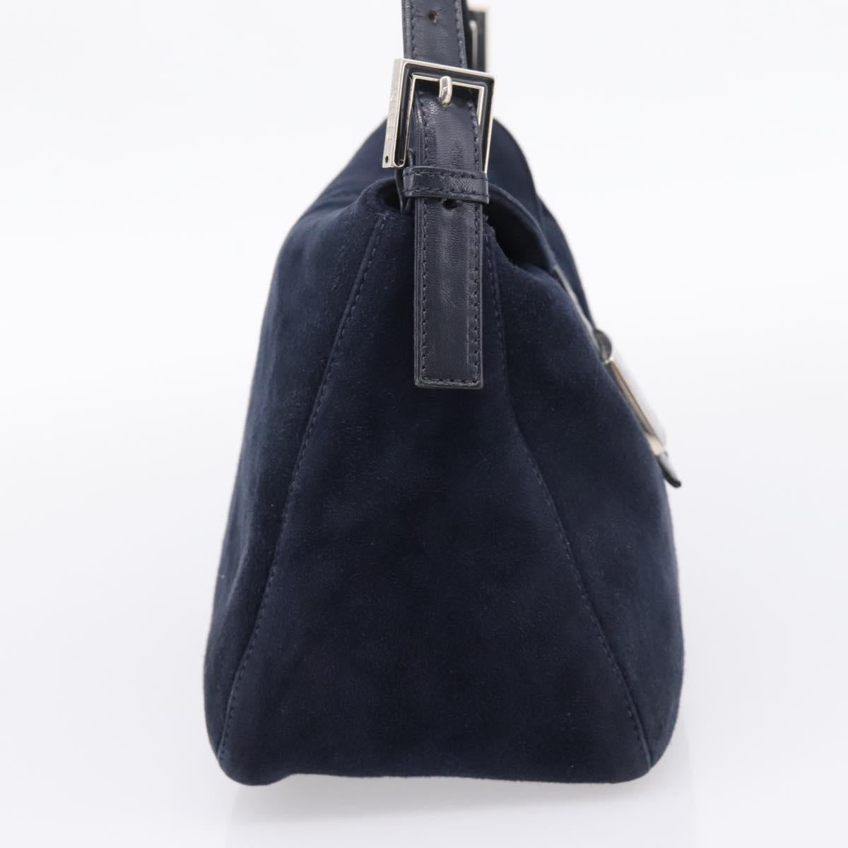FENDI Mamma Baguette Shoulder Bag Suede Navy Silver 26426 Auth 208579V