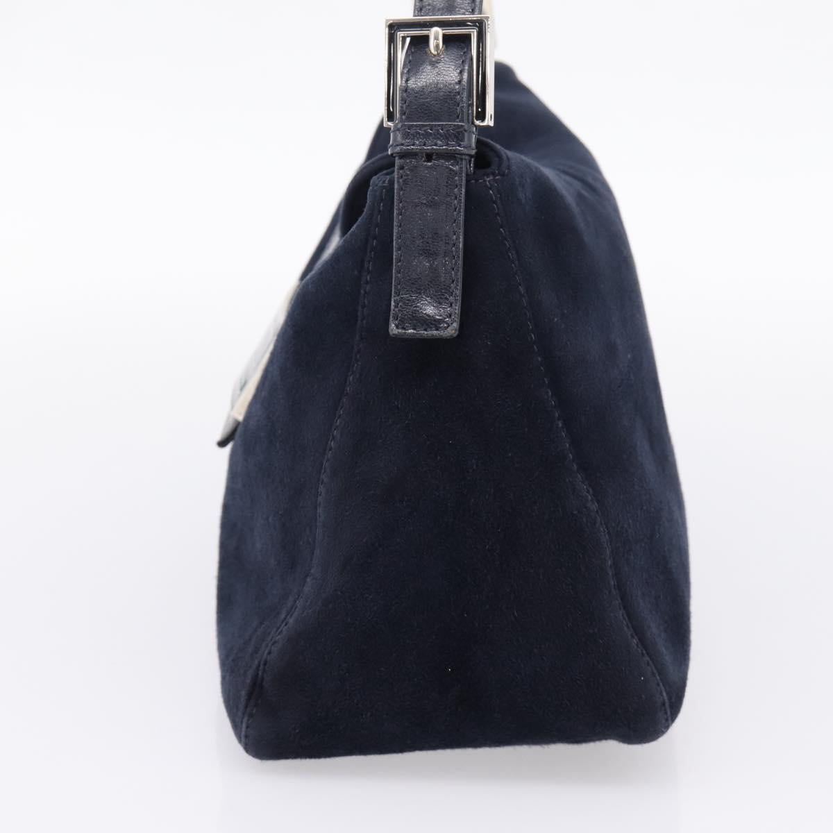 FENDI Mamma Baguette Shoulder Bag Suede Navy Silver 26426 Auth 208579V