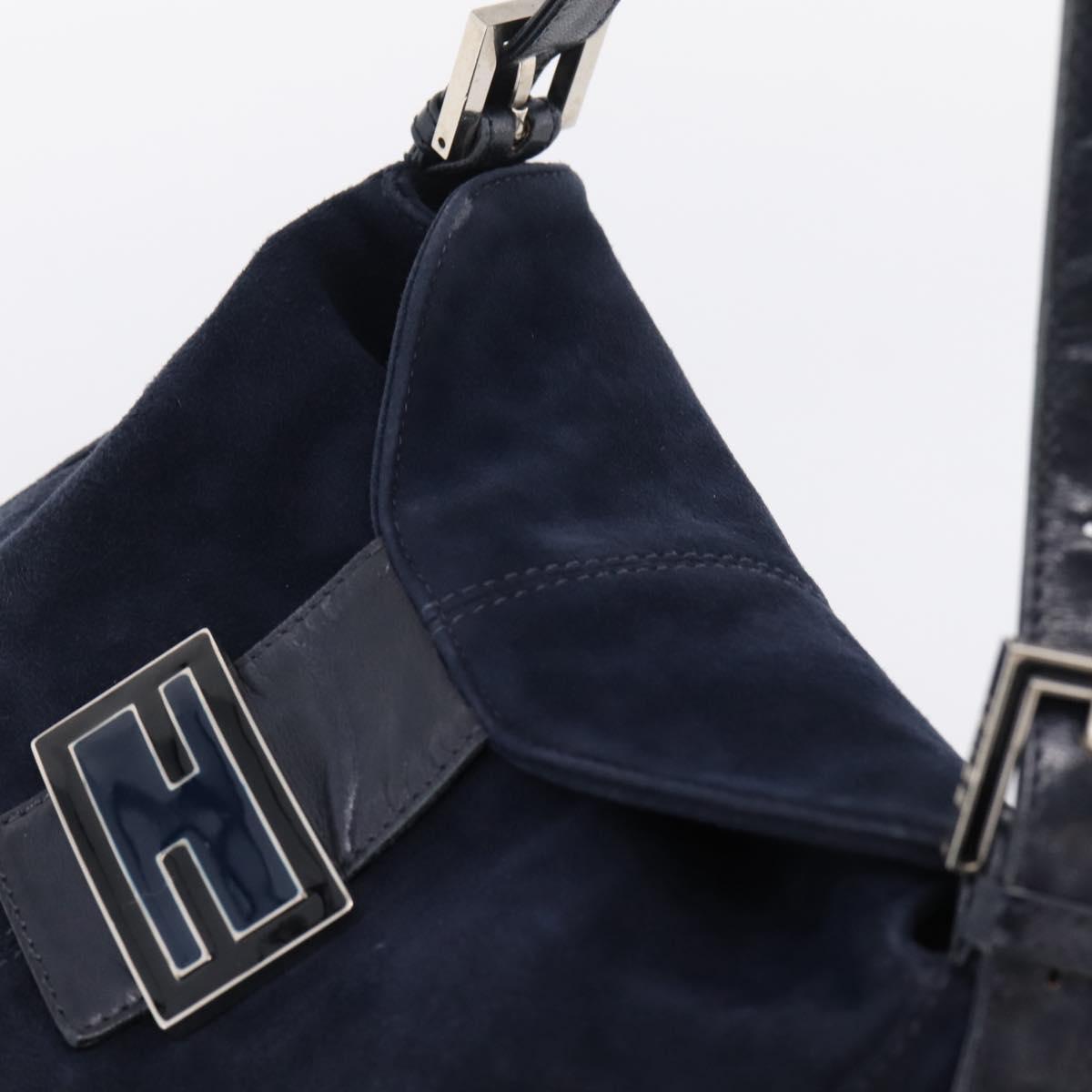 FENDI Mamma Baguette Shoulder Bag Suede Navy Silver 26426 Auth 208579V