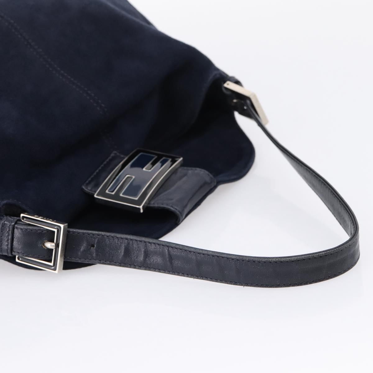 FENDI Mamma Baguette Shoulder Bag Suede Navy Silver 26426 Auth 208579V