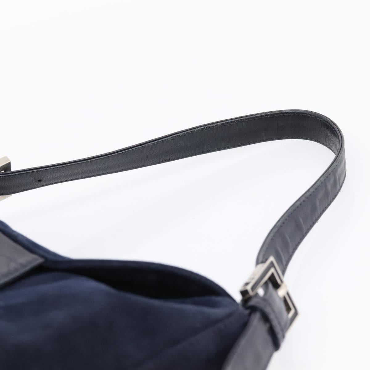 FENDI Mamma Baguette Shoulder Bag Suede Navy Silver 26426 Auth 208579V