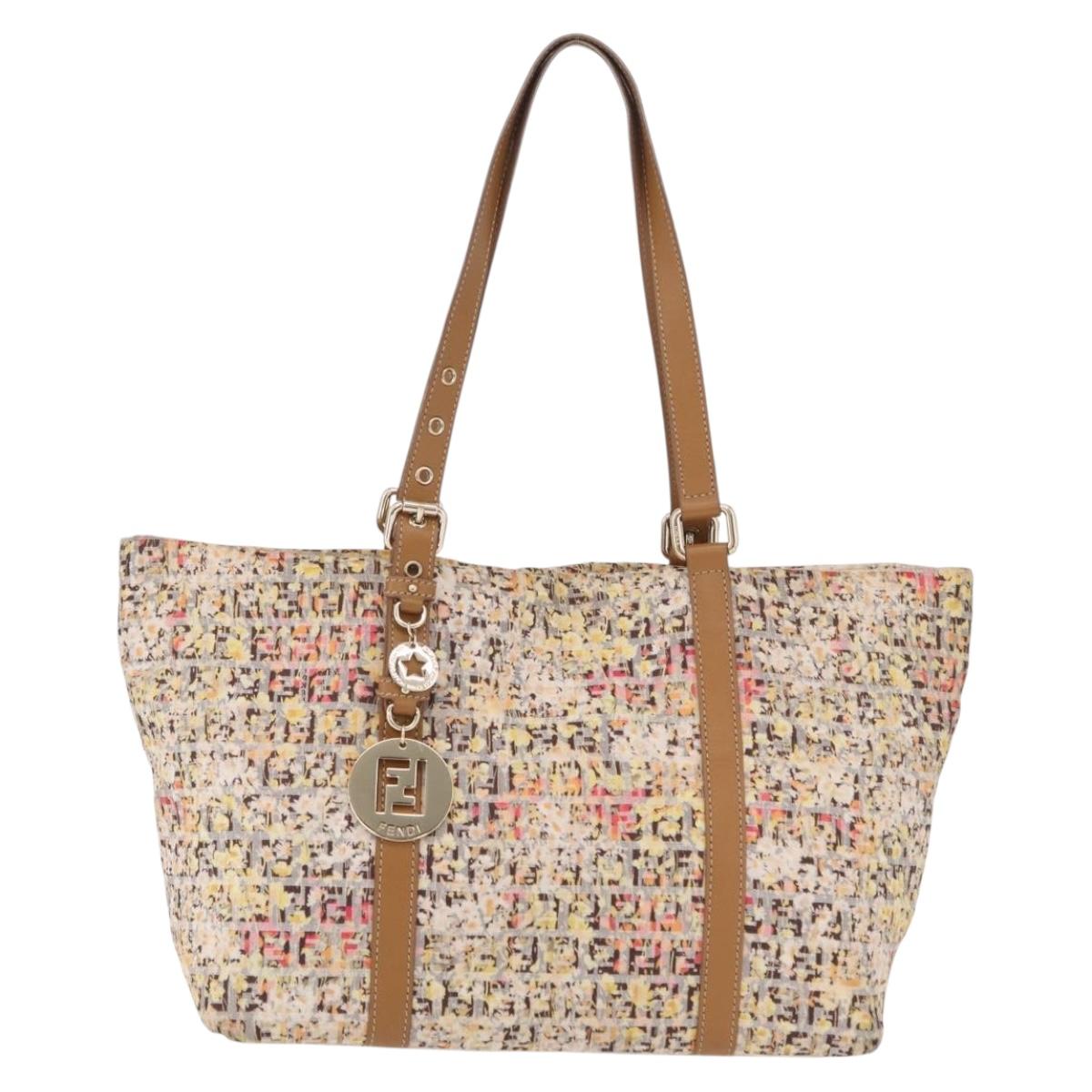 FENDI Zucchino Canvas Tote Bag Multicolor Gold 8BH215 Auth 208580V