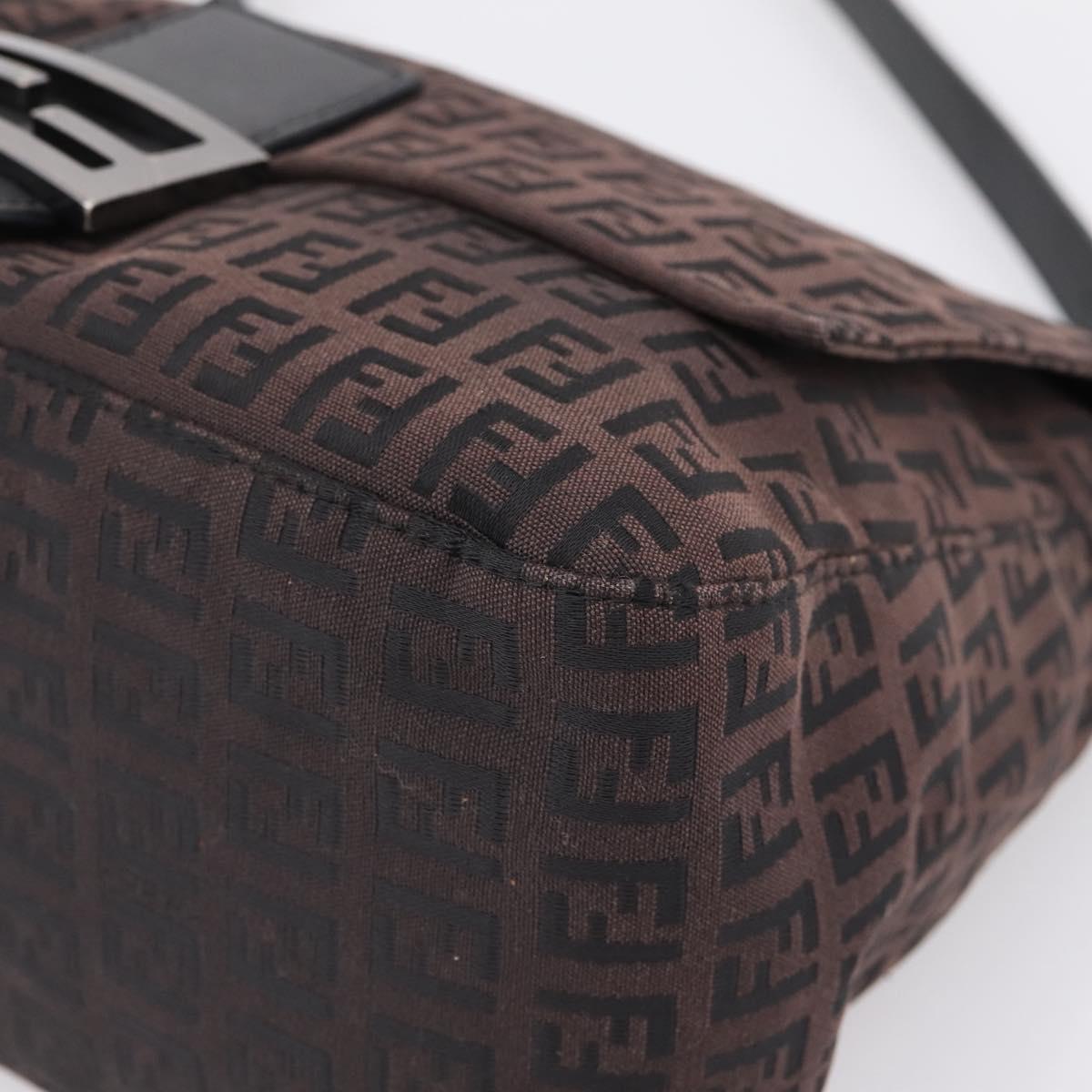 FENDI Zucca Canvas Mamma Baguette Shoulder Bag Gray Silver Auth 208582A