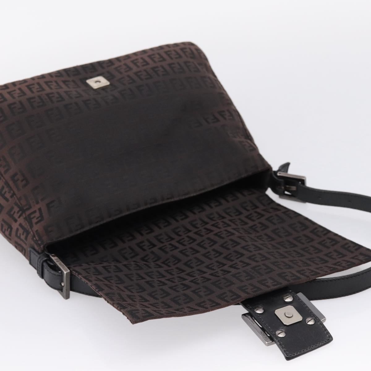 FENDI Zucca Canvas Mamma Baguette Shoulder Bag Gray Silver Auth 208582A