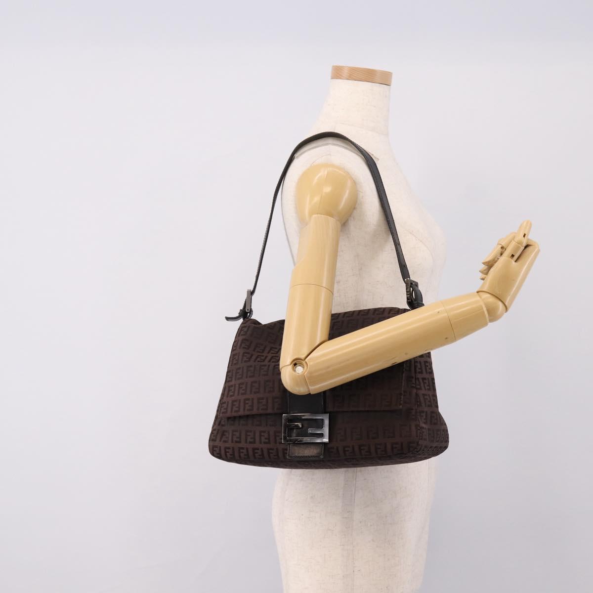 FENDI Zucca Canvas Mamma Baguette Shoulder Bag Gray Silver Auth 208582A