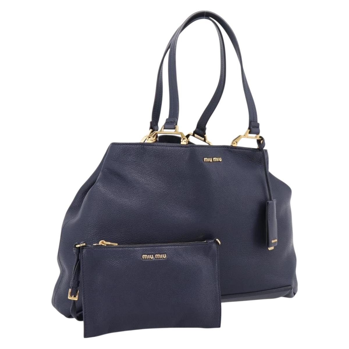 Miu Miu Tote Bag Leather 2way Navy Gold Auth 208583V