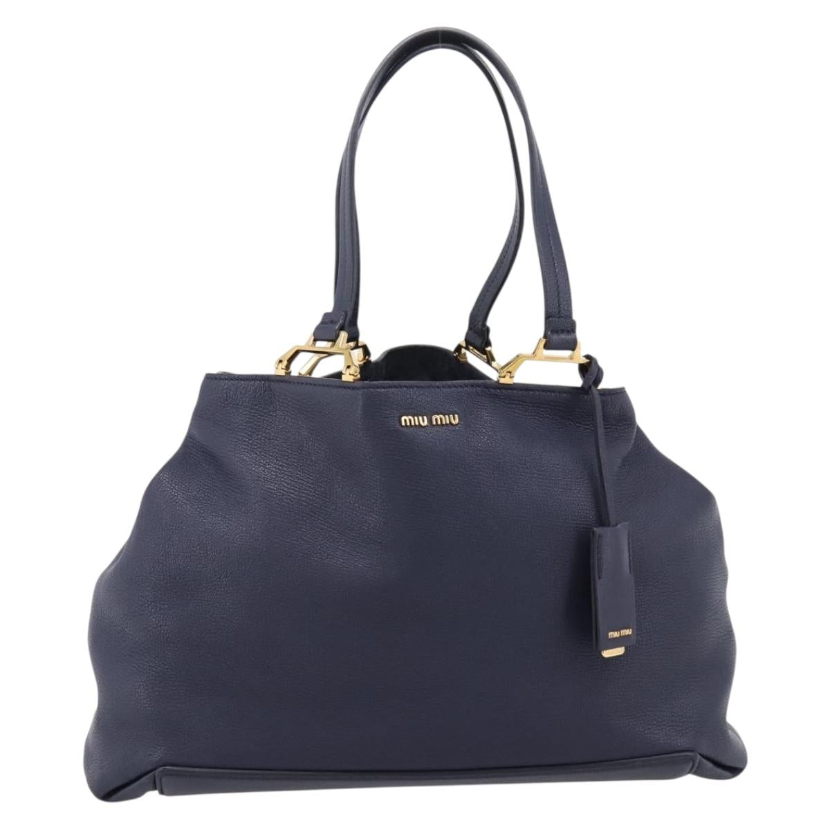 Miu Miu Tote Bag Leather 2way Navy Gold Auth 208583V