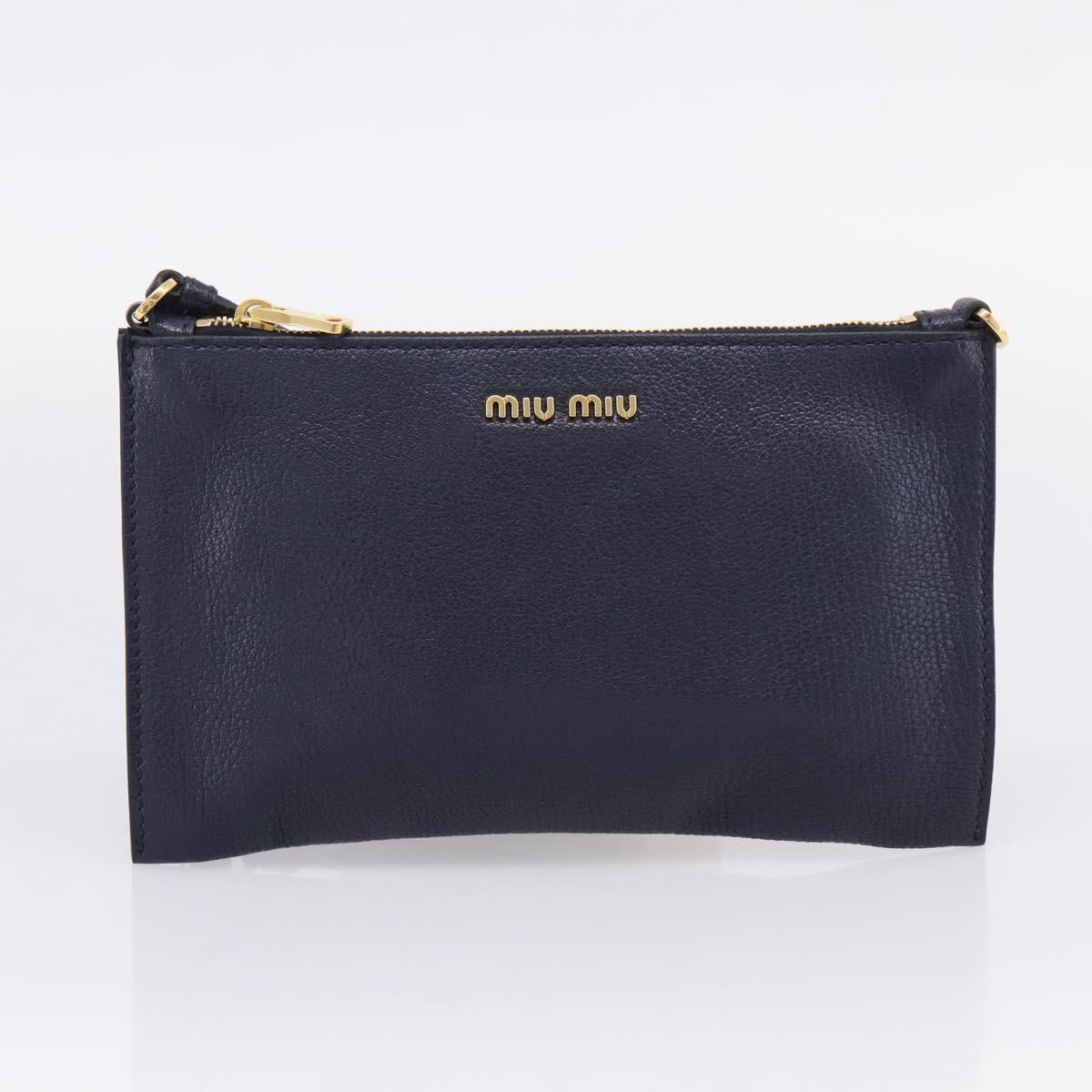 Miu Miu Tote Bag Leather 2way Navy Gold Auth 208583V
