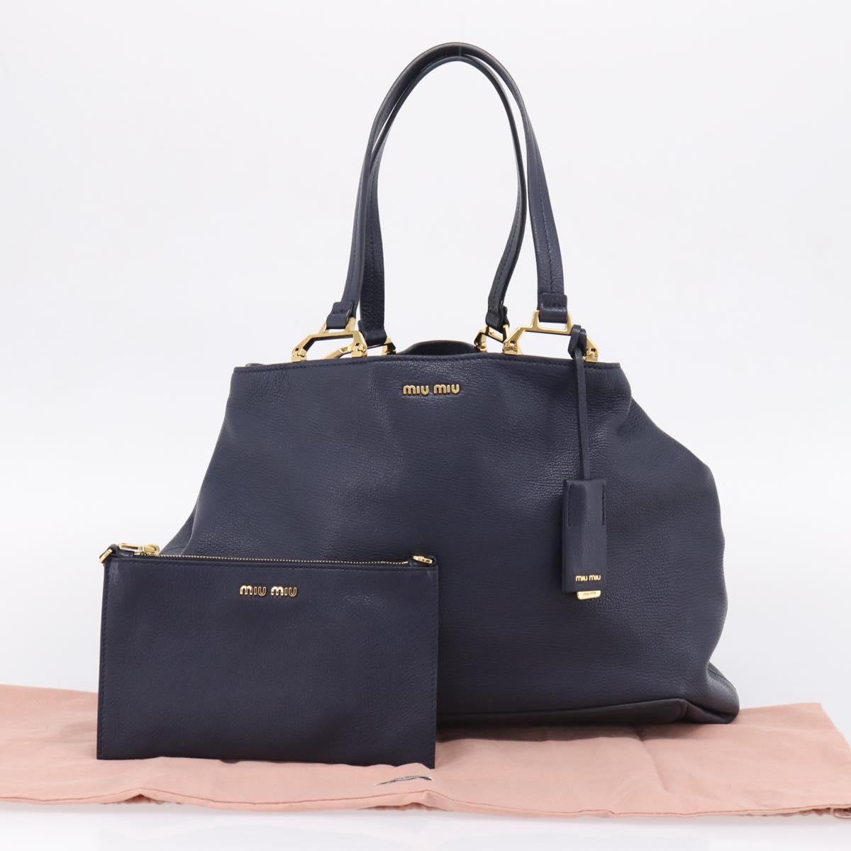 Miu Miu Tote Bag Leather 2way Navy Gold Auth 208583V