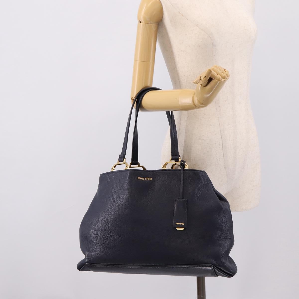 Miu Miu Tote Bag Leather 2way Navy Gold Auth 208583V