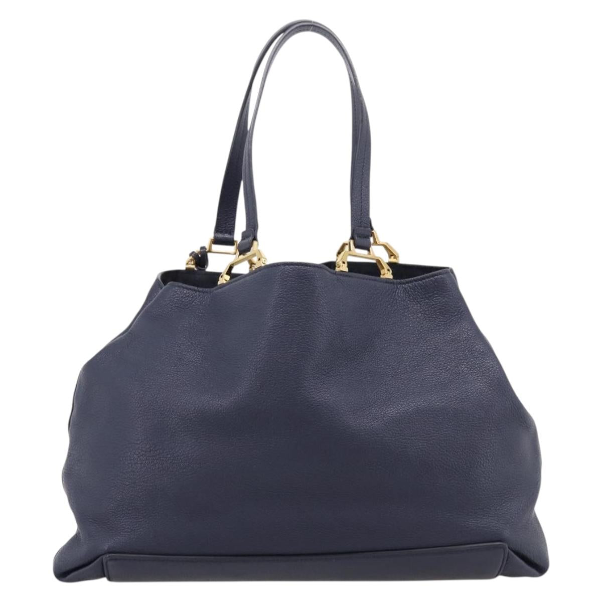 Miu Miu Tote Bag Leather 2way Navy Gold Auth 208583V