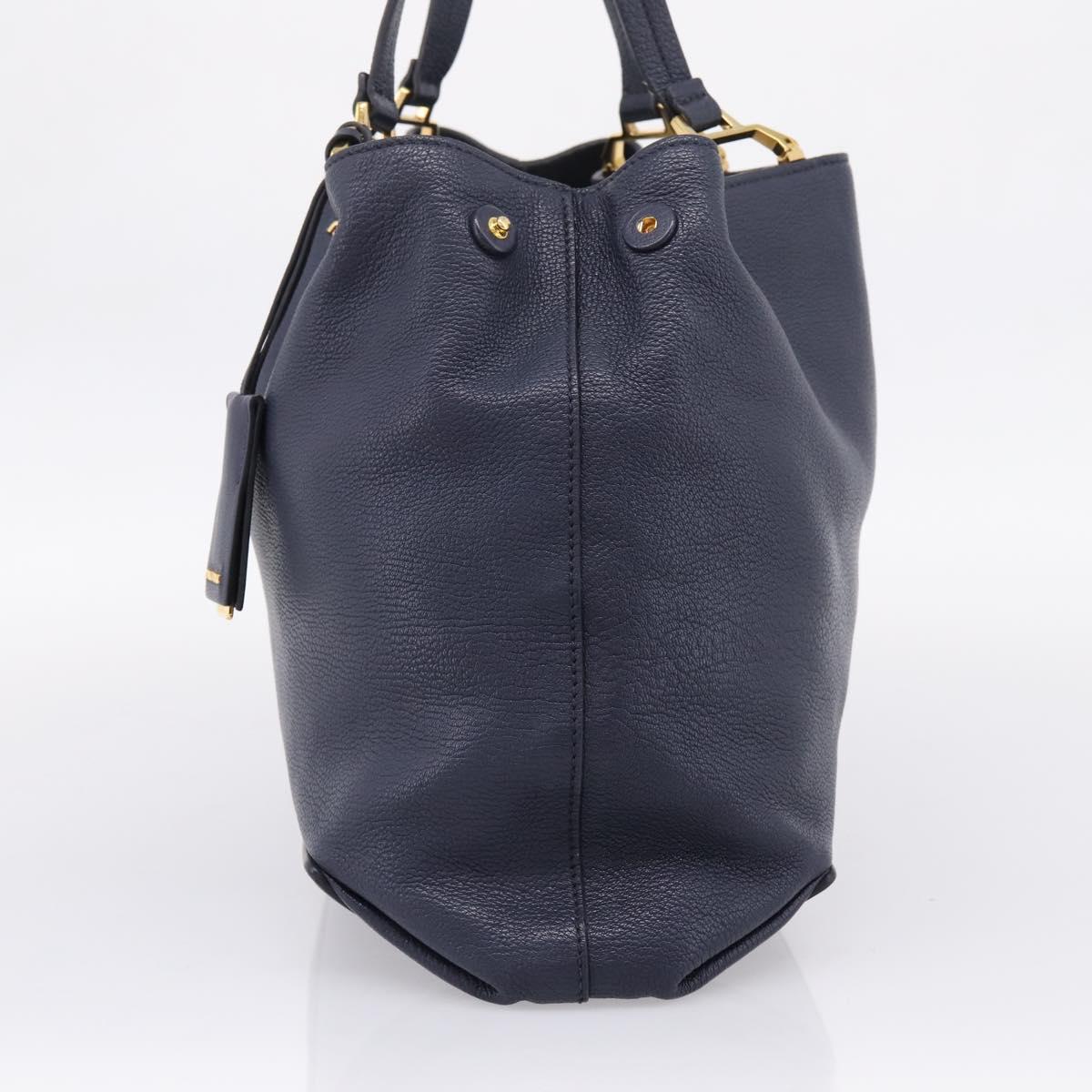 Miu Miu Tote Bag Leather 2way Navy Gold Auth 208583V