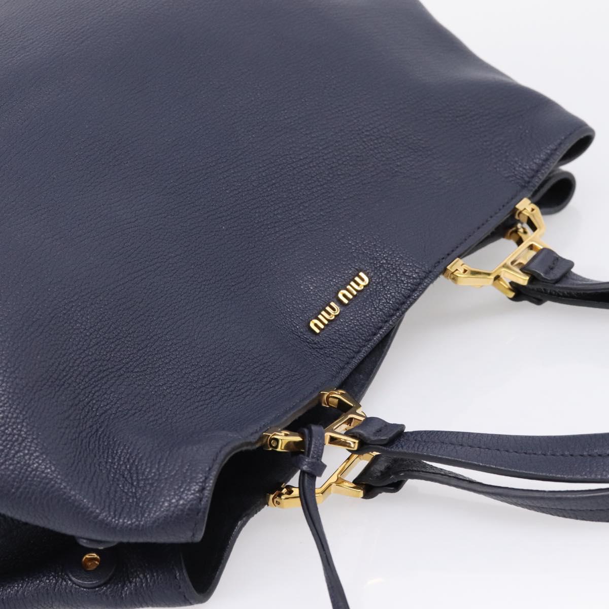 Miu Miu Tote Bag Leather 2way Navy Gold Auth 208583V