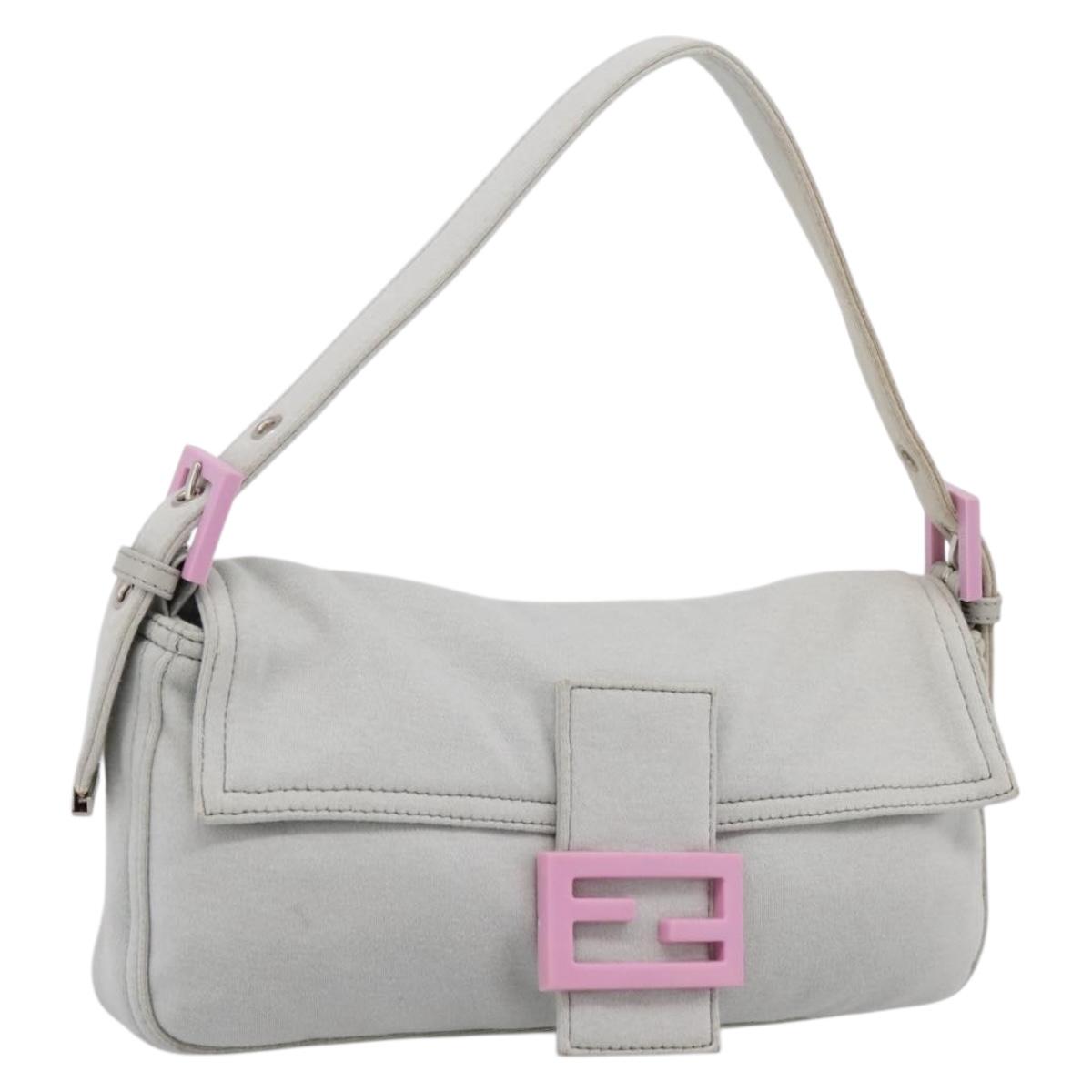 FENDI Mamma Baguette Shoulder Bag Canvas Gray Silver Auth 208585V