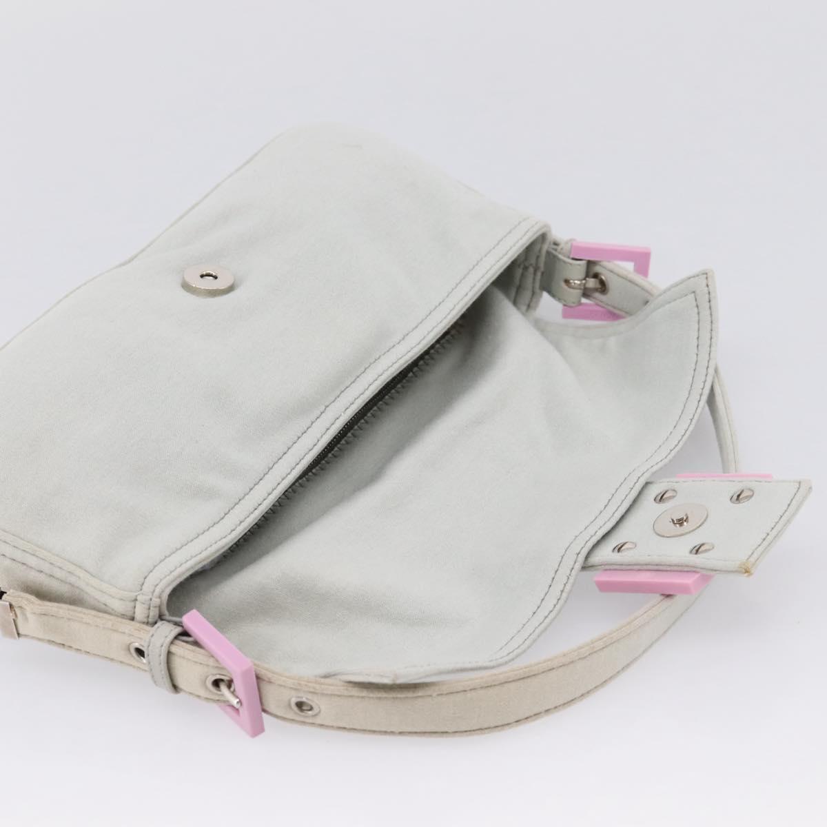 FENDI Mamma Baguette Shoulder Bag Canvas Gray Silver Auth 208585V