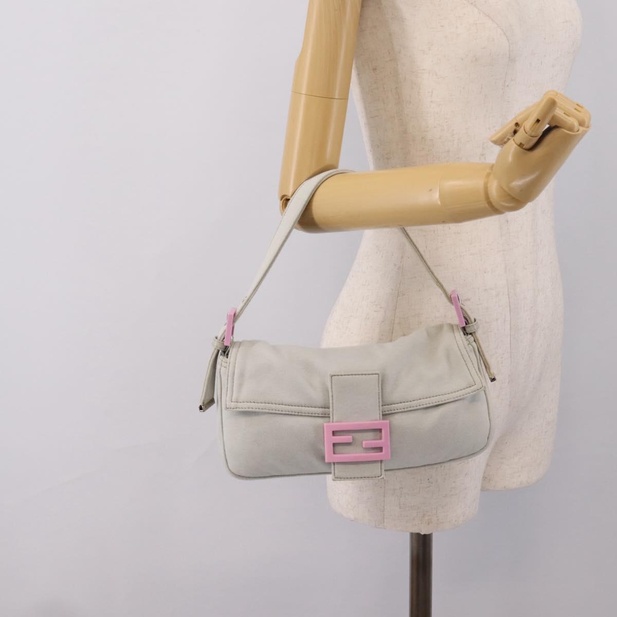 FENDI Mamma Baguette Shoulder Bag Canvas Gray Silver Auth 208585V
