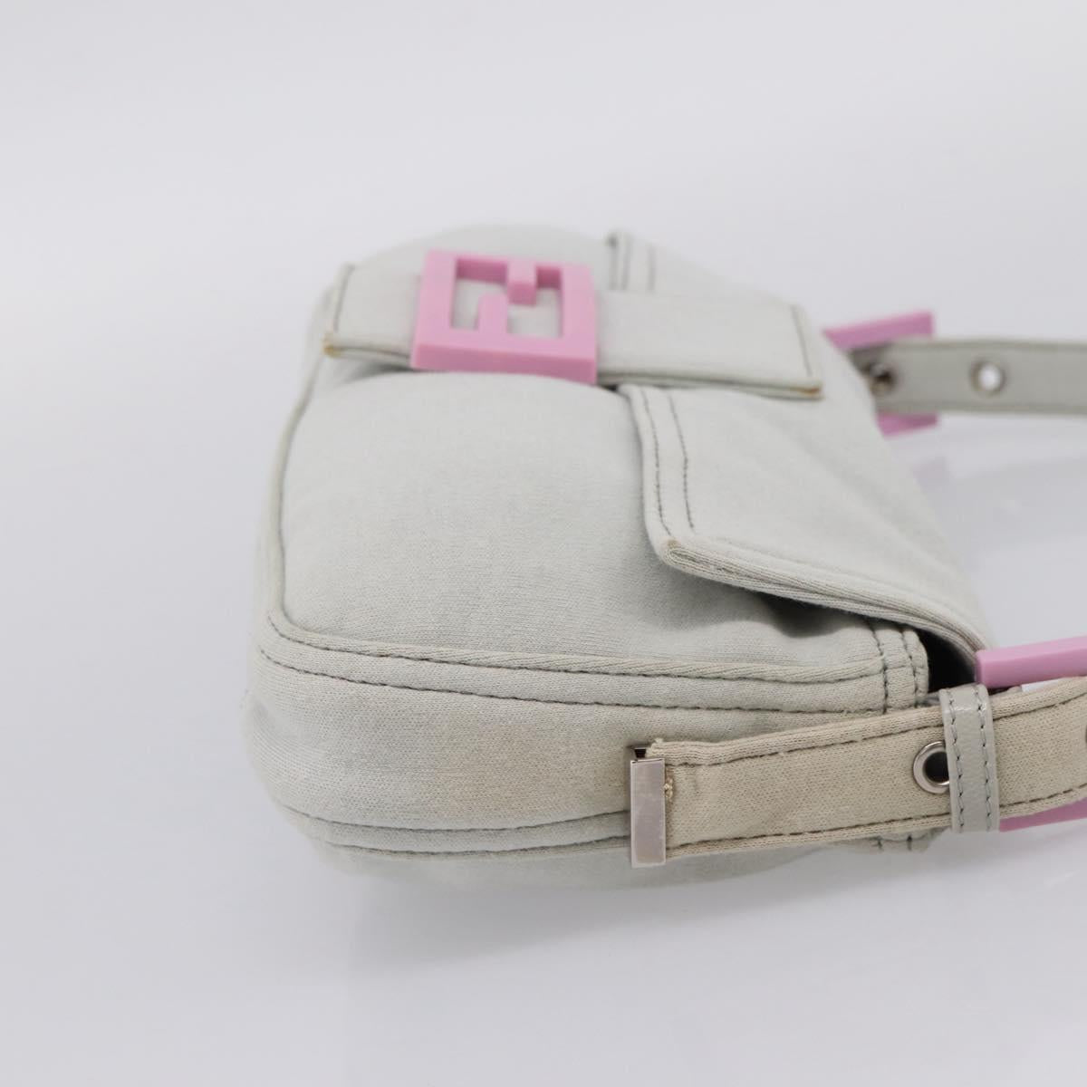 FENDI Mamma Baguette Shoulder Bag Canvas Gray Silver Auth 208585V