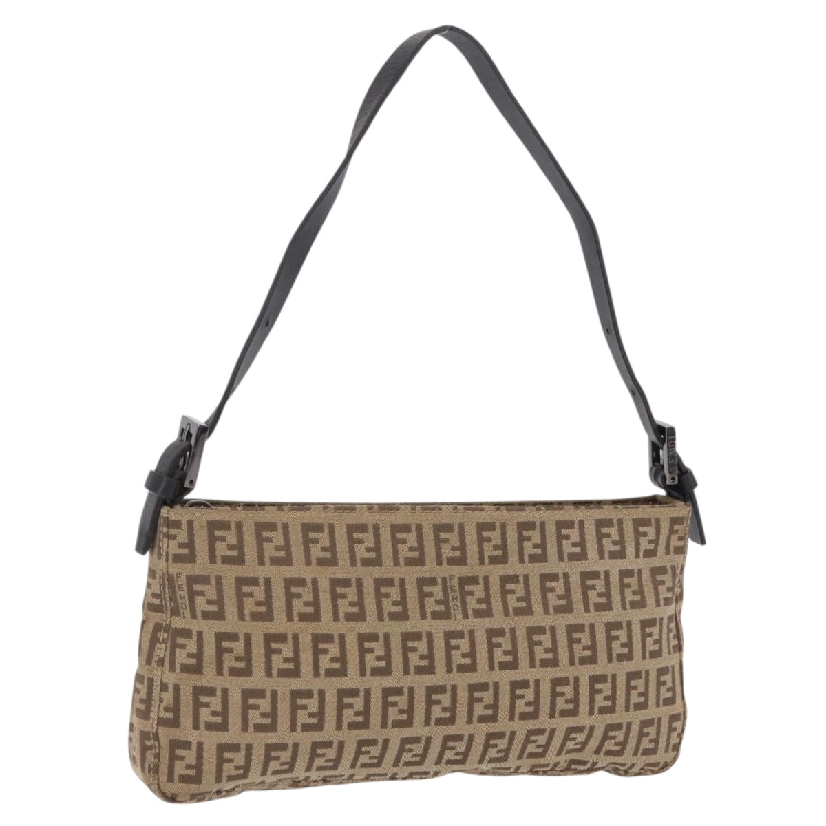FENDI Zucchino Canvas Accessory Pouch Beige Silver 8BR04 Auth 208587V