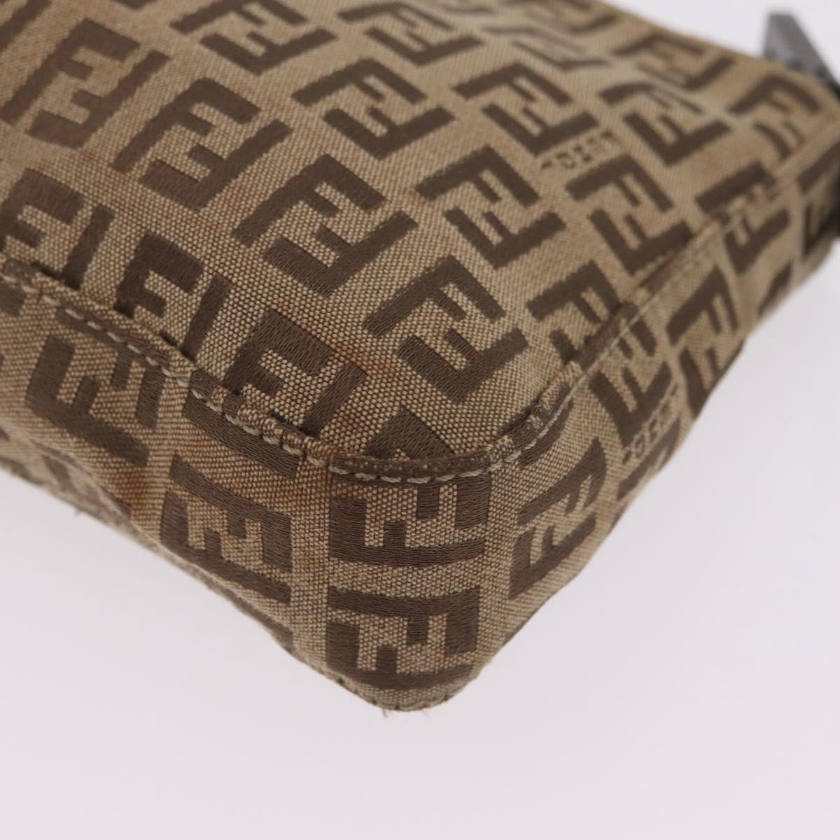 FENDI Zucchino Canvas Accessory Pouch Beige Silver 8BR04 Auth 208587V