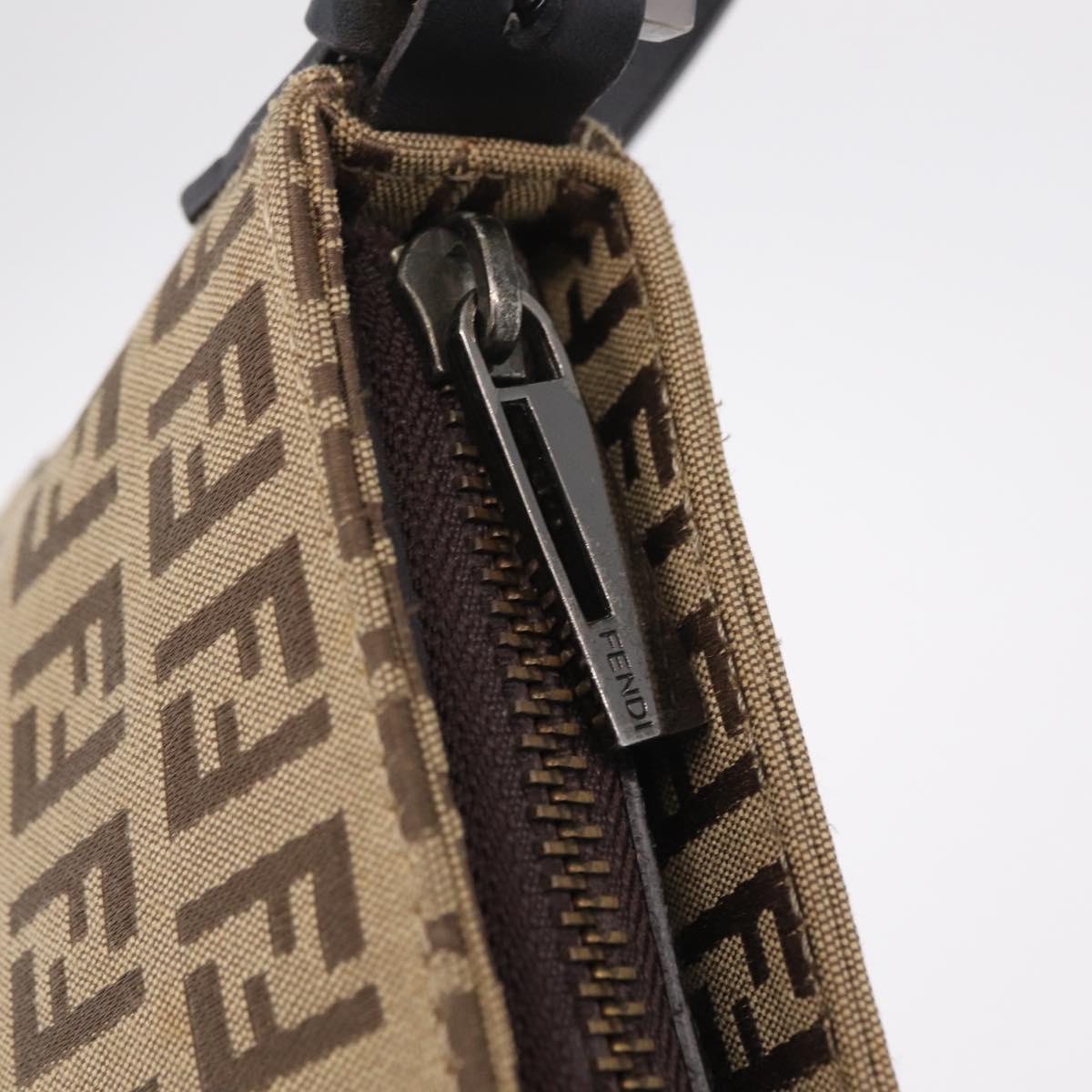 FENDI Zucchino Canvas Accessory Pouch Beige Silver 8BR04 Auth 208587V