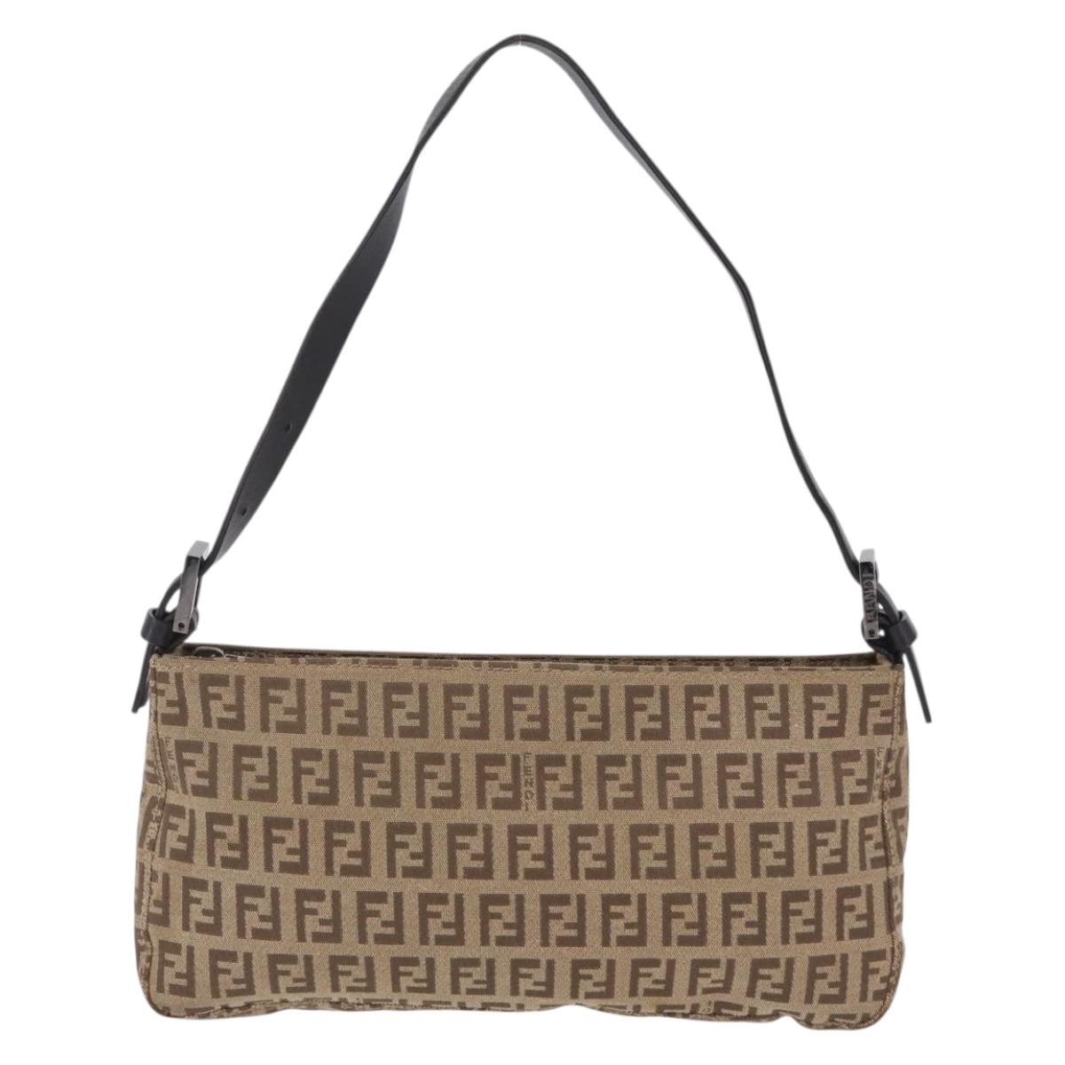 FENDI Zucchino Canvas Accessory Pouch Beige Silver 8BR04 Auth 208587V