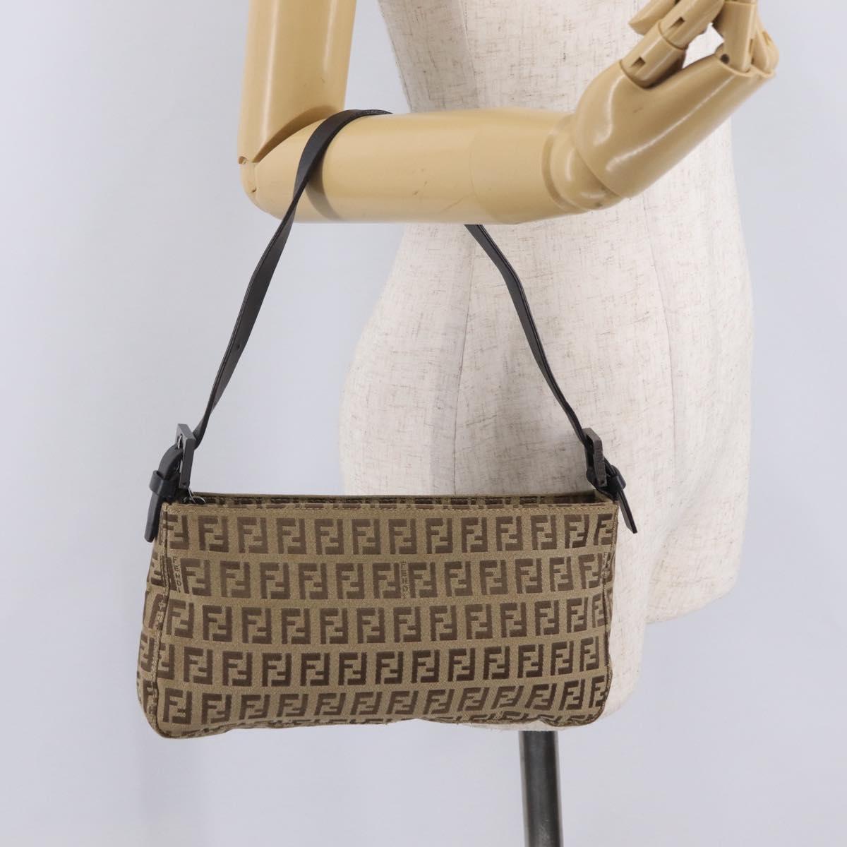 FENDI Zucchino Canvas Accessory Pouch Beige Silver 8BR04 Auth 208587V