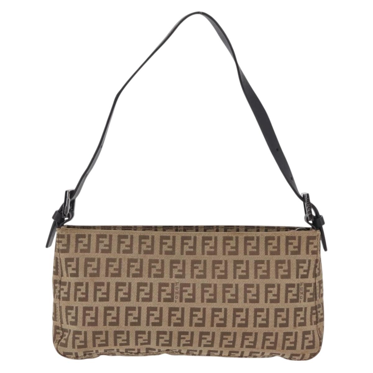 FENDI Zucchino Canvas Accessory Pouch Beige Silver 8BR04 Auth 208587V