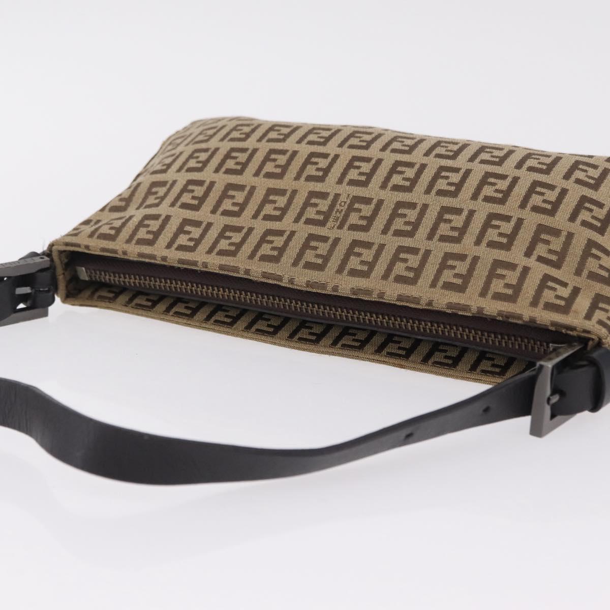 FENDI Zucchino Canvas Accessory Pouch Beige Silver 8BR04 Auth 208587V