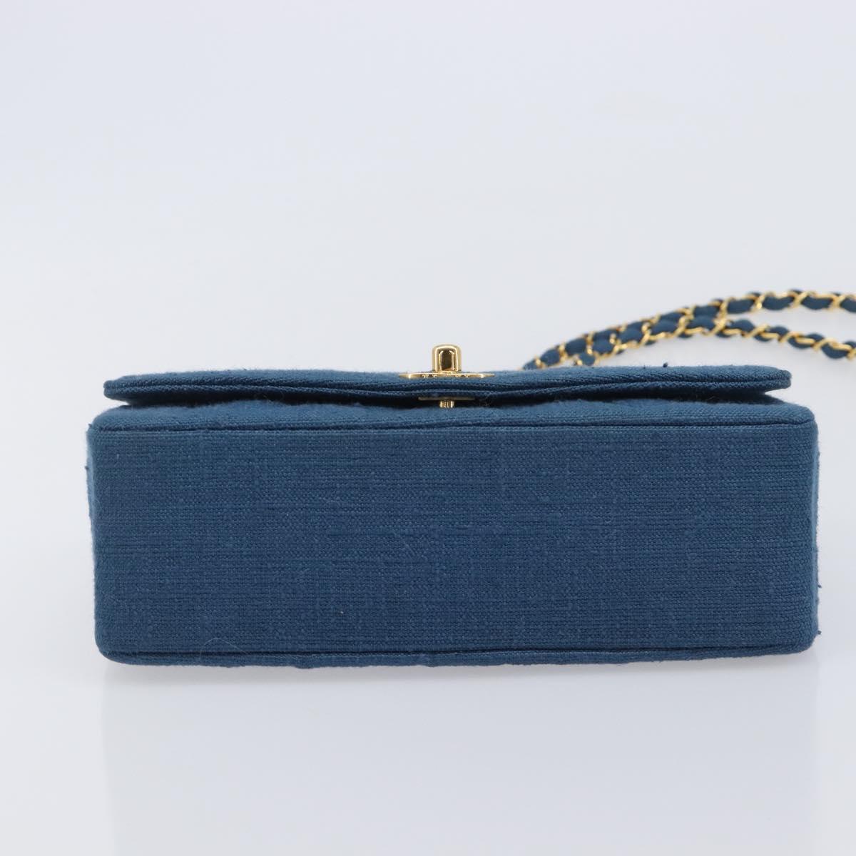 CHANEL Matelasse Chain Shoulder Bag Canvas Blue Gold CC Auth 208596SAM