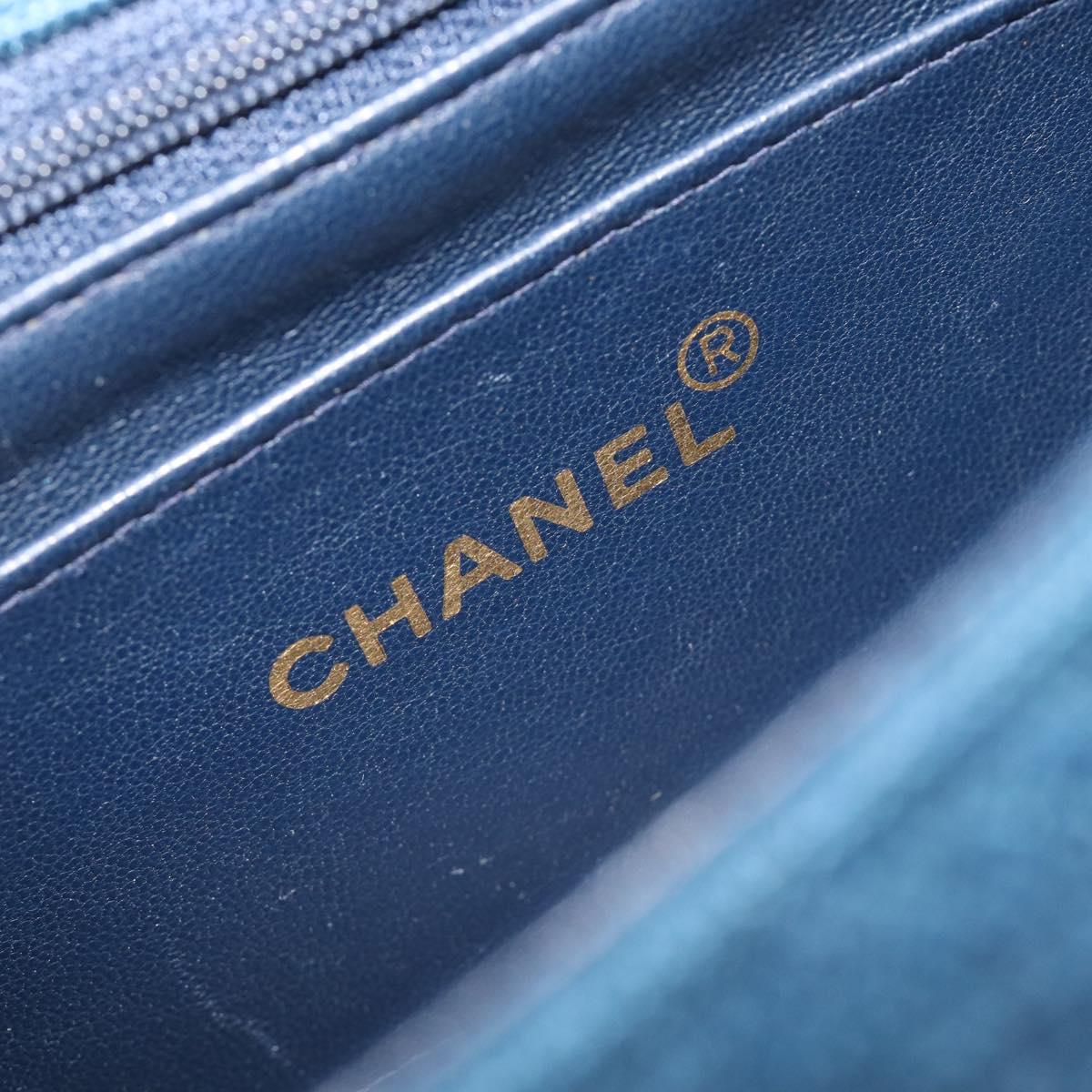 CHANEL Matelasse Chain Shoulder Bag Canvas Blue Gold CC Auth 208596SAM