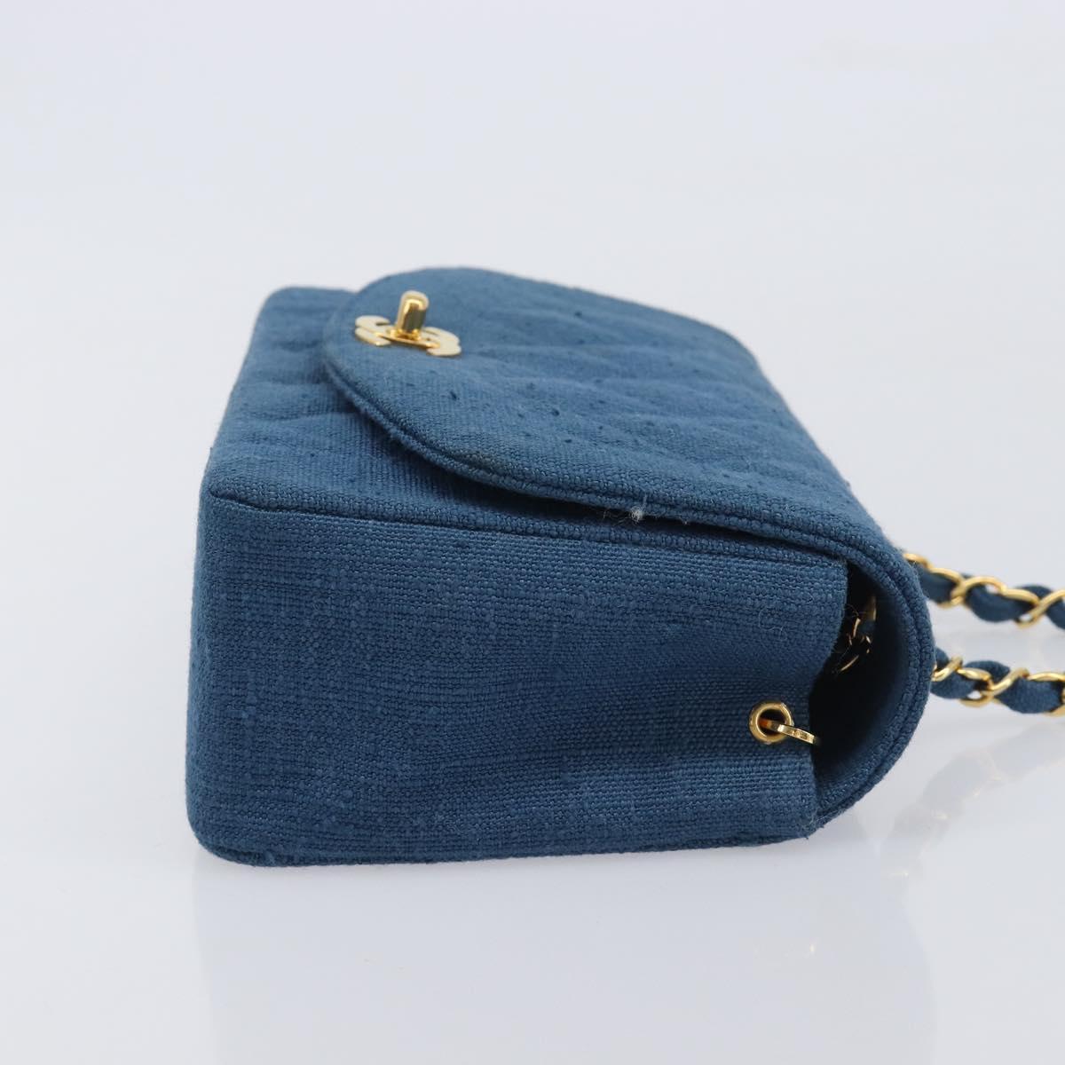 CHANEL Matelasse Chain Shoulder Bag Canvas Blue Gold CC Auth 208596SAM