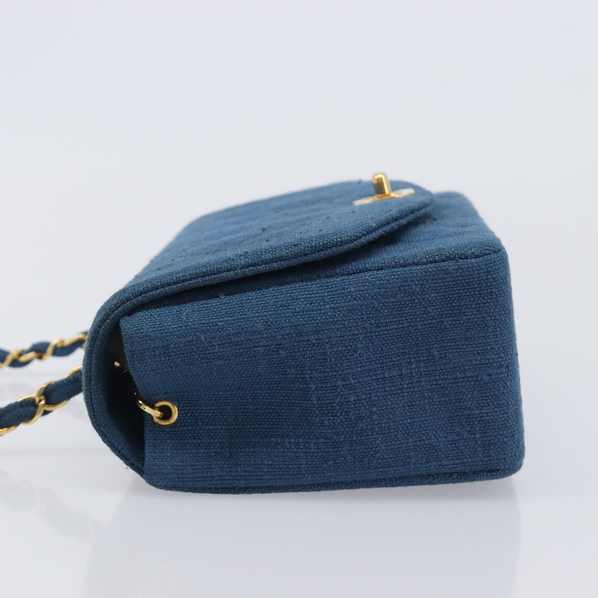 CHANEL Matelasse Chain Shoulder Bag Canvas Blue Gold CC Auth 208596SAM