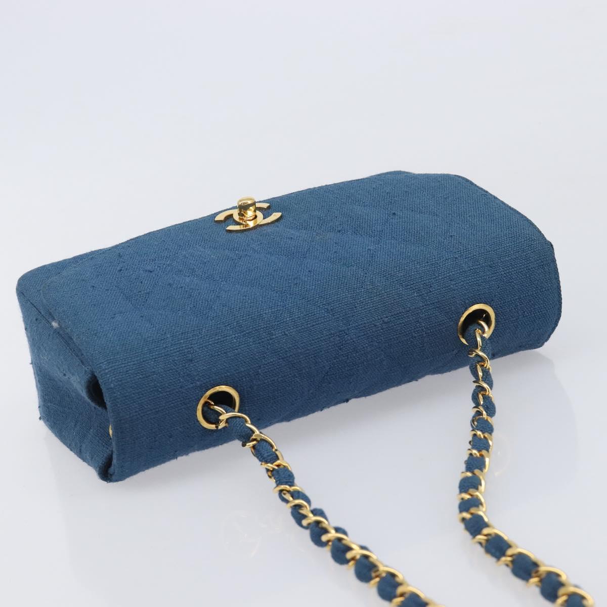 CHANEL Matelasse Chain Shoulder Bag Canvas Blue Gold CC Auth 208596SAM