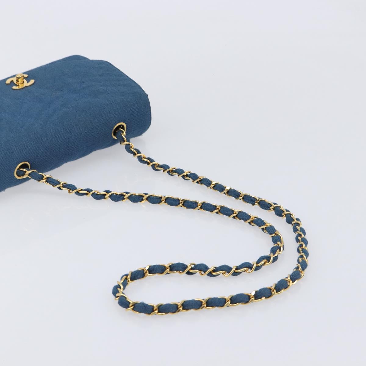 CHANEL Matelasse Chain Shoulder Bag Canvas Blue Gold CC Auth 208596SAM