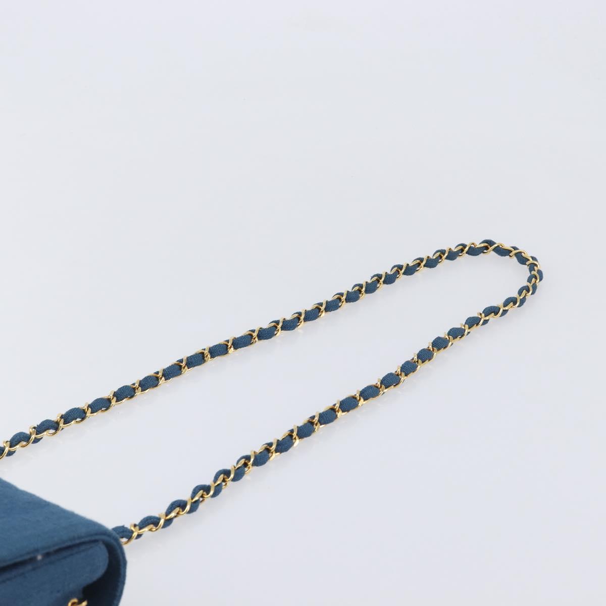 CHANEL Matelasse Chain Shoulder Bag Canvas Blue Gold CC Auth 208596SAM