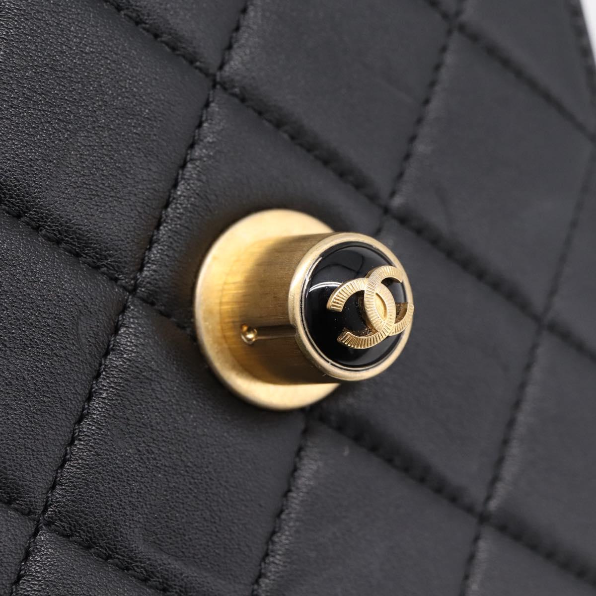 CHANEL Matelasse Shoulder Bag Calf Skin Black Champagne Gold CC Auth 208597SM