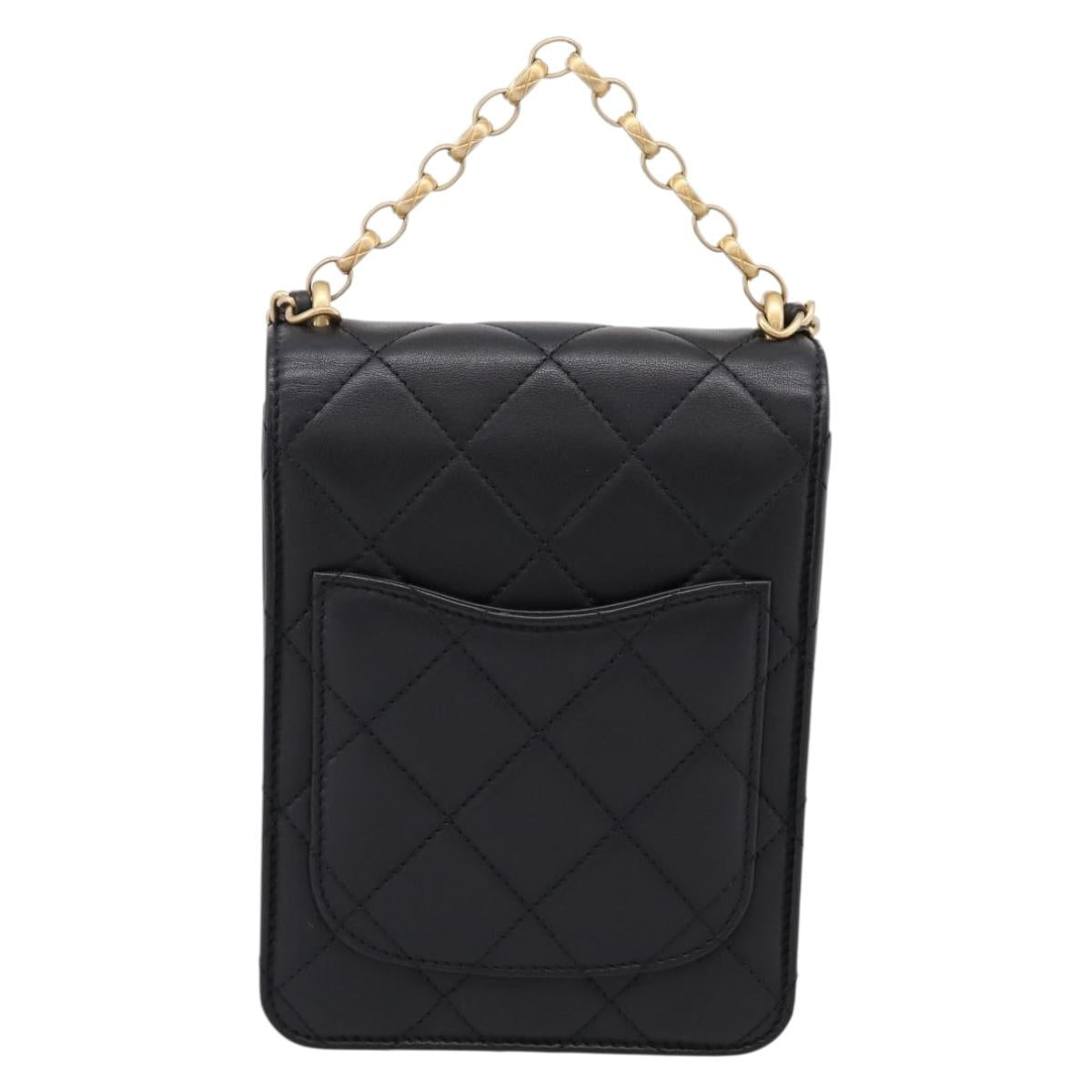 CHANEL Matelasse Shoulder Bag Calf Skin Black Champagne Gold CC Auth 208597SM
