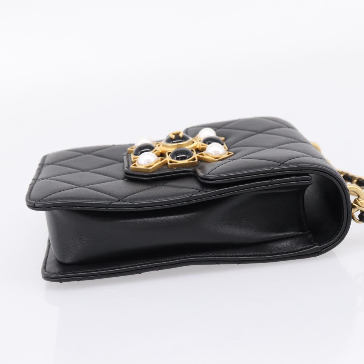 CHANEL Matelasse Shoulder Bag Calf Skin Black Champagne Gold CC Auth 208597SM