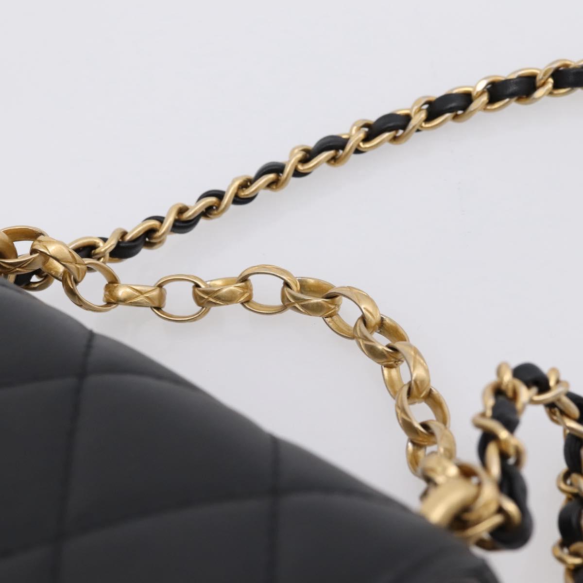 CHANEL Matelasse Shoulder Bag Calf Skin Black Champagne Gold CC Auth 208597SM