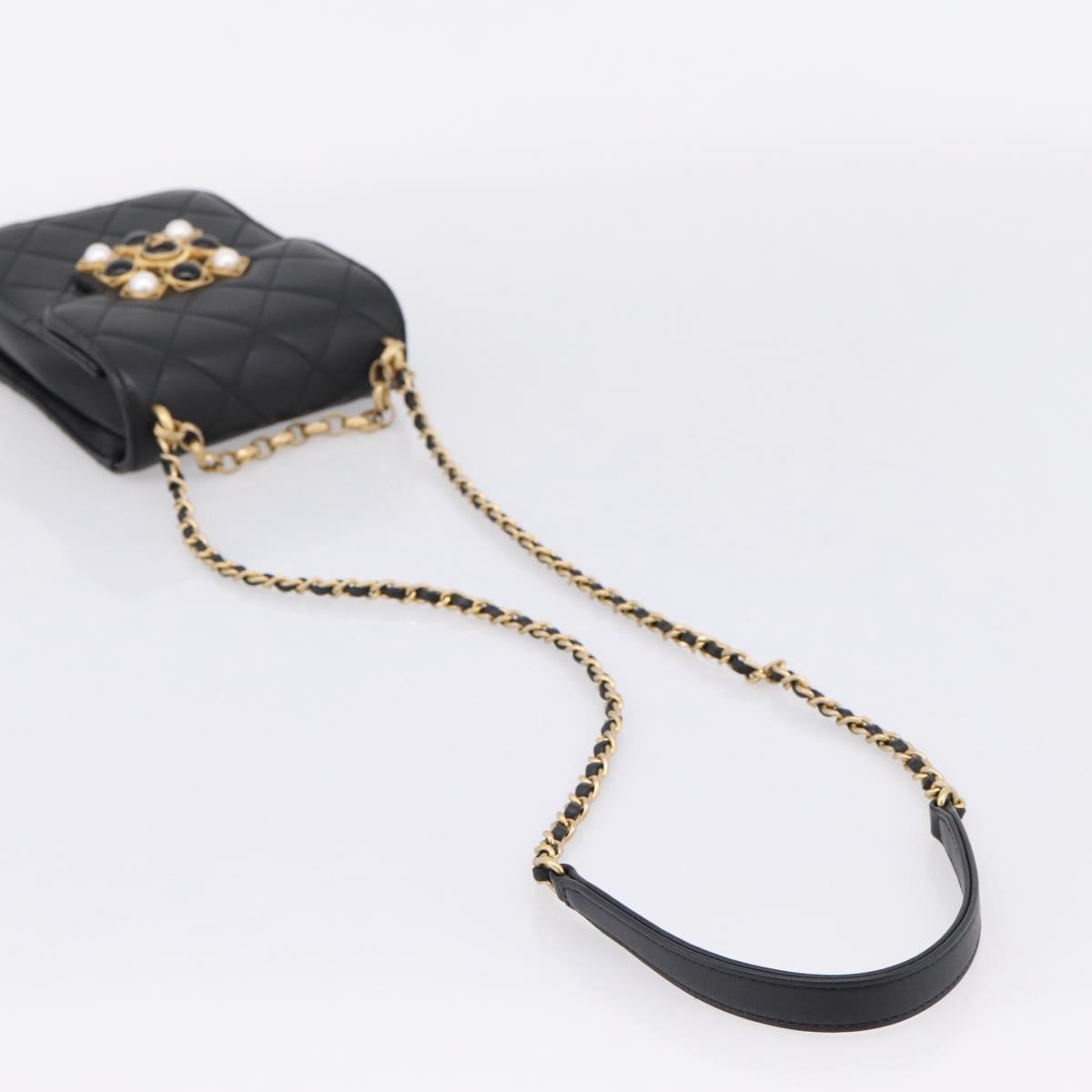 CHANEL Matelasse Shoulder Bag Calf Skin Black Champagne Gold CC Auth 208597SM