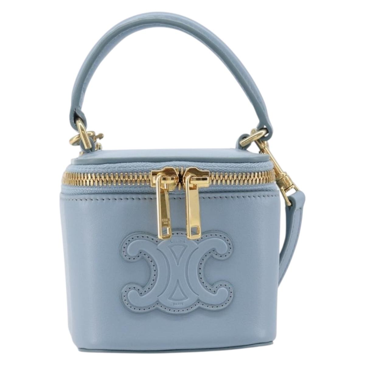 CELINE Triomphe Shoulder Bag Leather Light Blue Gold Auth 208602SAM