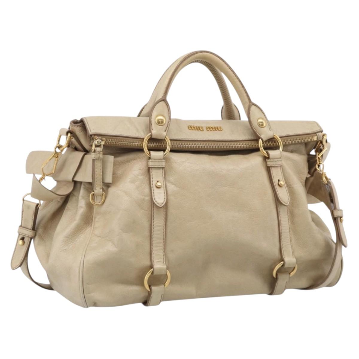 Miu Miu Hand Bag Leather 2way Beige Gold Auth 208605V