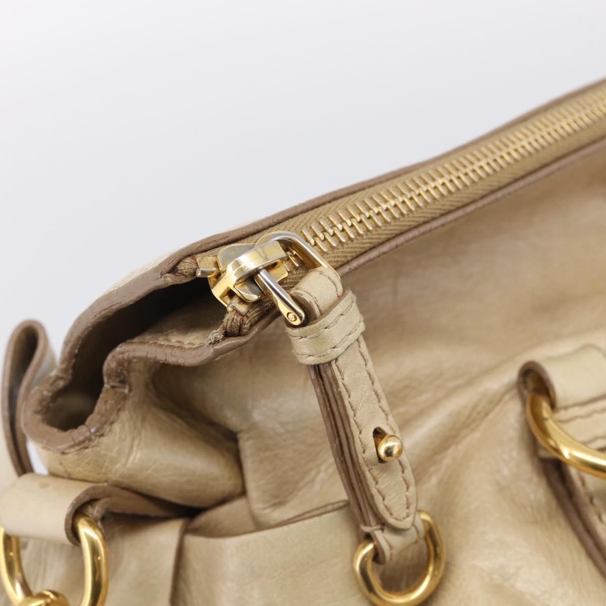 Miu Miu Hand Bag Leather 2way Beige Gold Auth 208605V