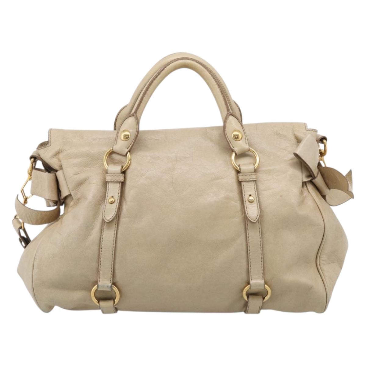 Miu Miu Hand Bag Leather 2way Beige Gold Auth 208605V