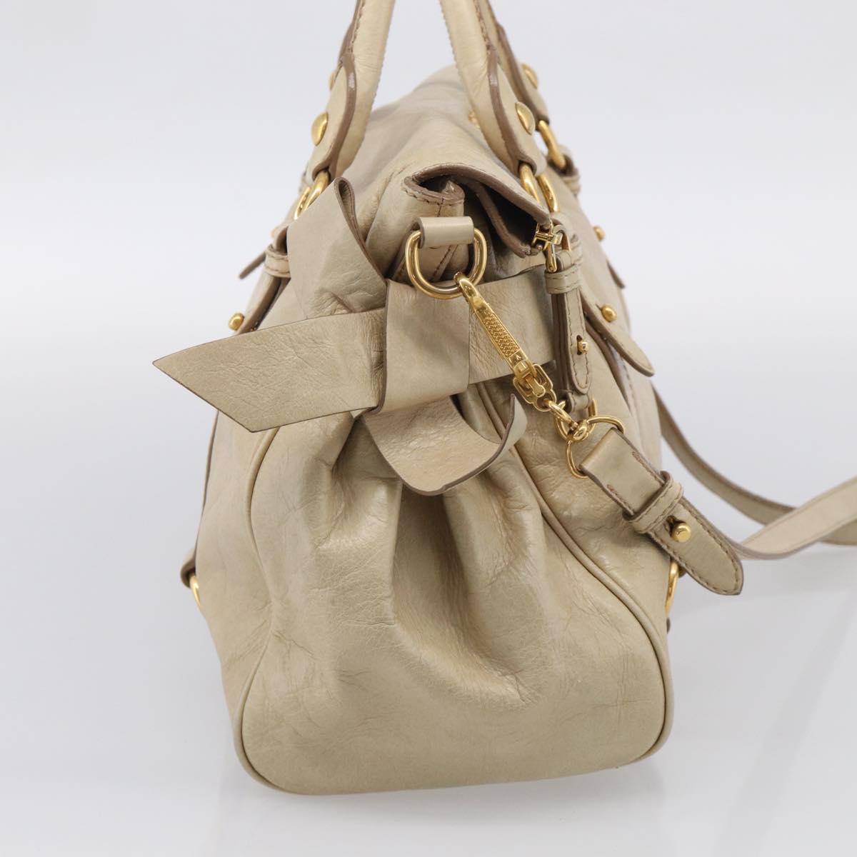 Miu Miu Hand Bag Leather 2way Beige Gold Auth 208605V