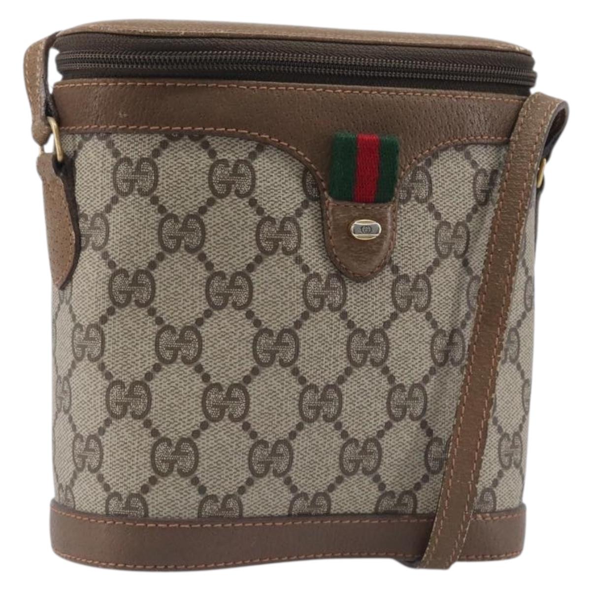 GUCCI GG Supreme Web Sherry Line Shoulder Bag PVC Beige 904 02 070 Auth 208628